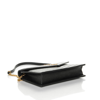Saint Laurent Grain De Poudre Matelasse Chevron Monogram Envelope Chain Wallet Black 4 of 6