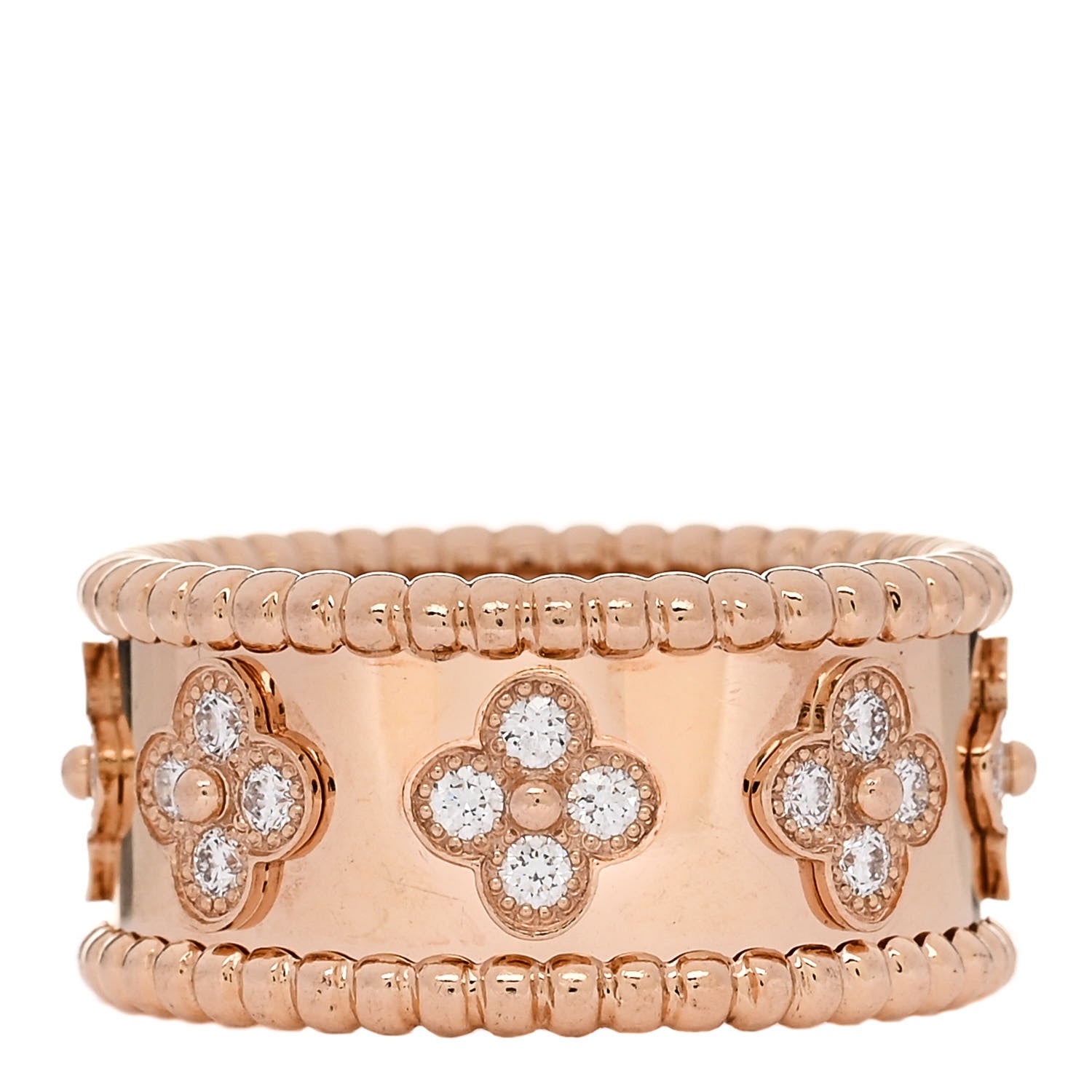Van Cleef & Arpels 18K Rose Gold Diamond Medium Perlee Clovers Ring 56 7.75 3 of 5
