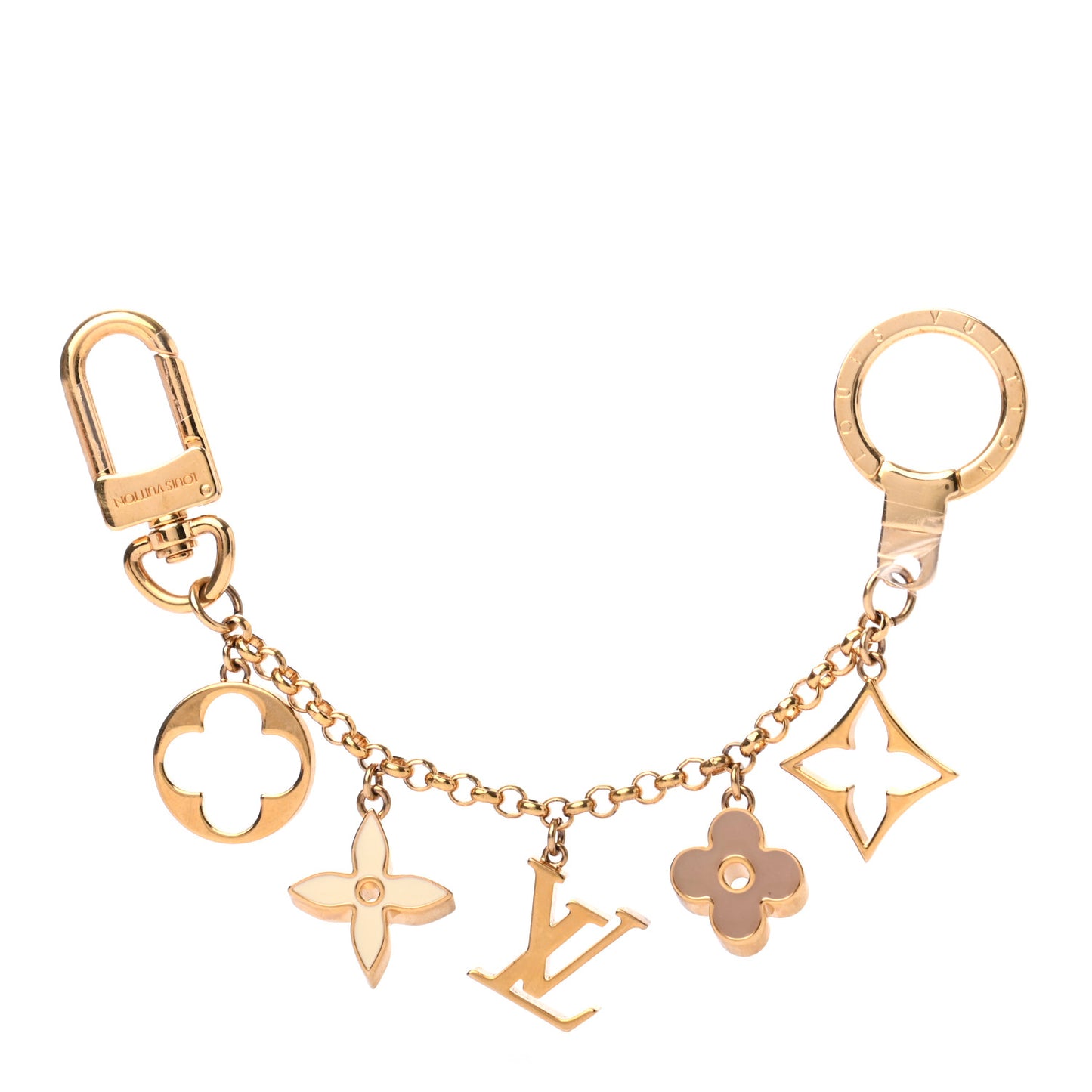 Brass Enamel Fleur De Monogram Bag Charm Chain Gold