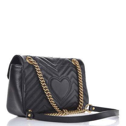 Gucci Calfskin Matelasse Small GG Marmont Shoulder Bag Black 3 of 9