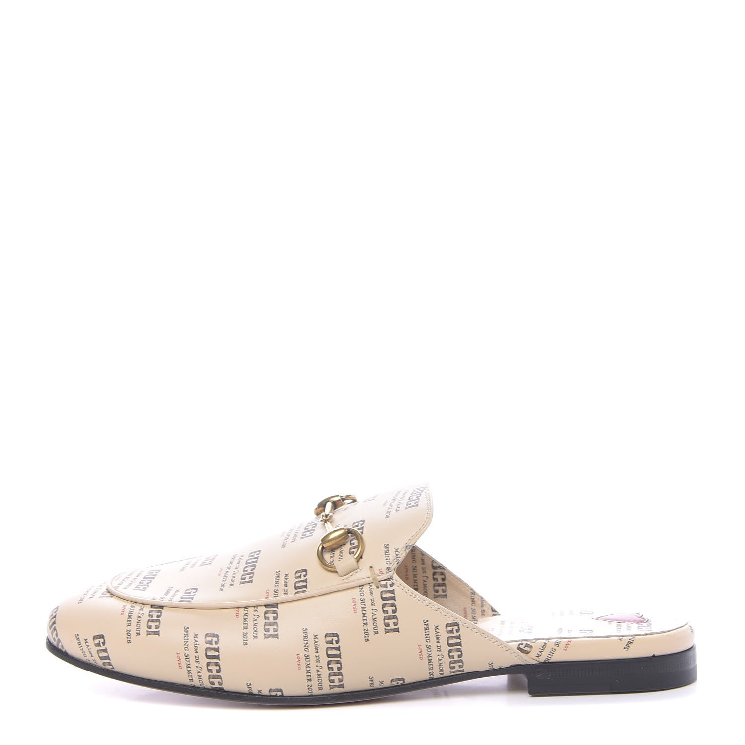 Gucci Calfskin Stamp Print Womens Princetown Slippers 38 Soy Black 1 of 9