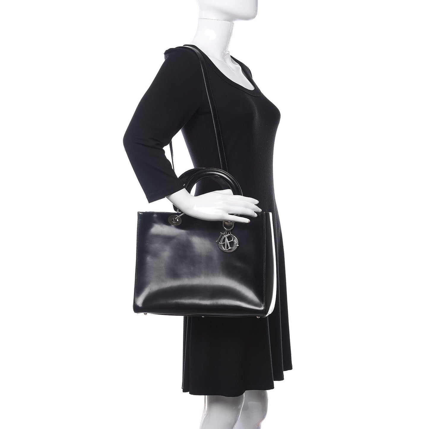 Glazed Calfskin Large Lady Dior Black