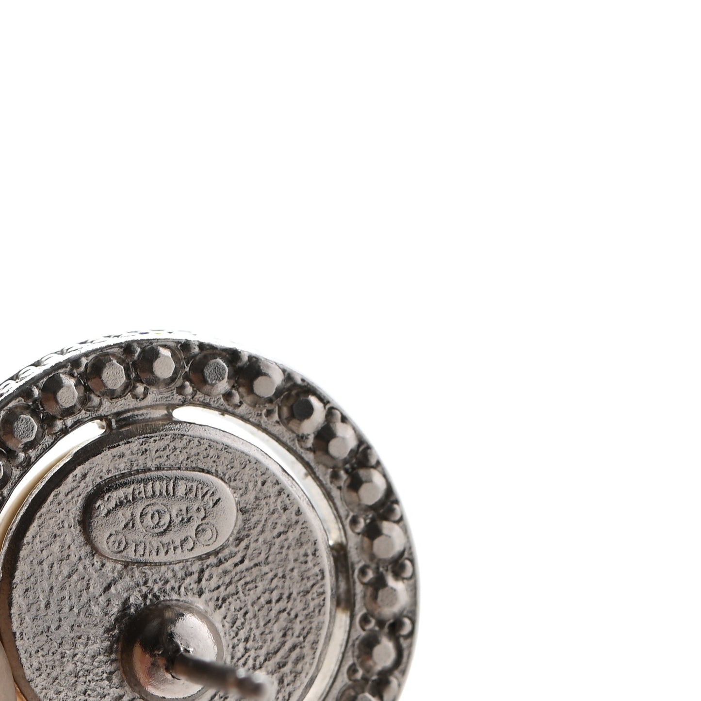 Pearl Crystal CC Round Earrings Silver