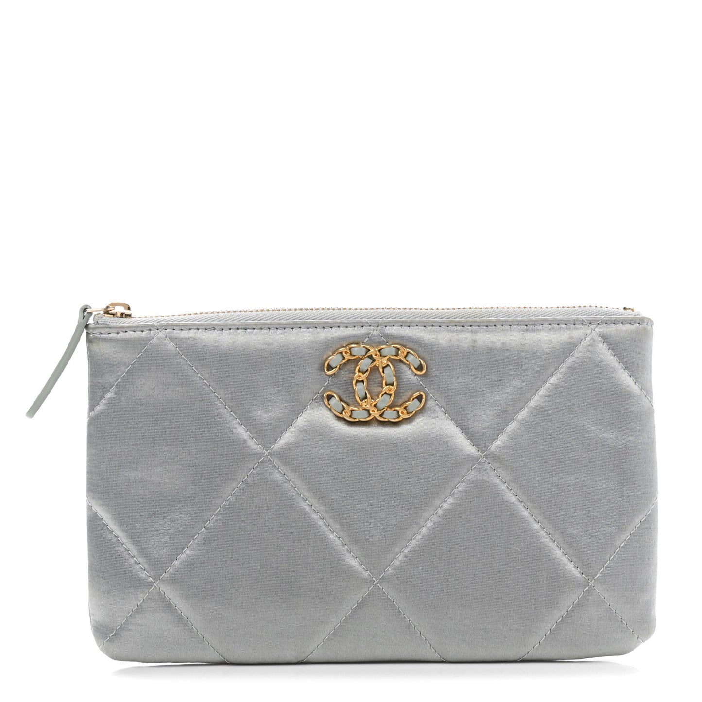 Satin Quilted Small Chanel 19 Pouch Gray