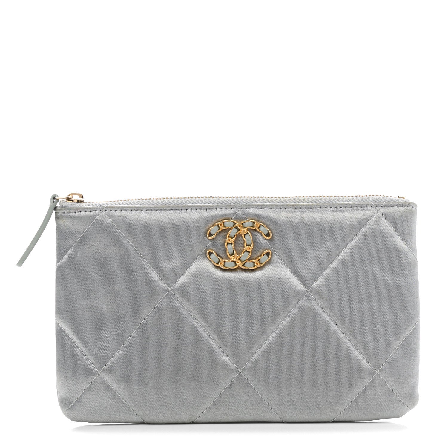 Chanel Satin Quilted Small Chanel 19 Pouch Gray 1 of 8
