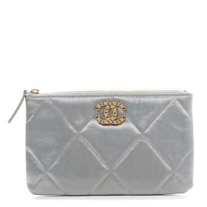 Chanel Satin Quilted Small Chanel 19 Pouch Gray 1 of 8
