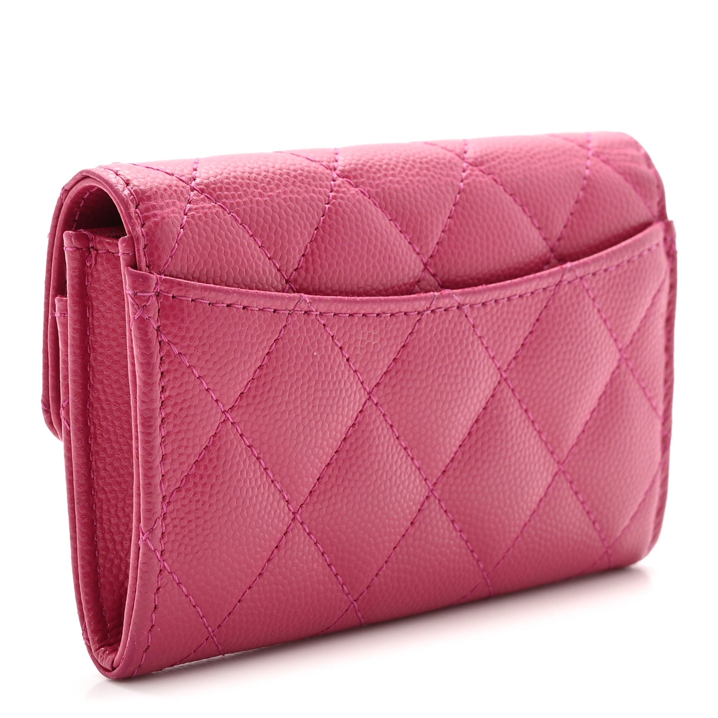 Caviar Quilted Flap Card Holder Wallet Dark Pink