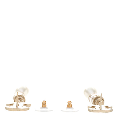 Chanel Pearl Crystal CC Drop Earrings Gold 3 of 5