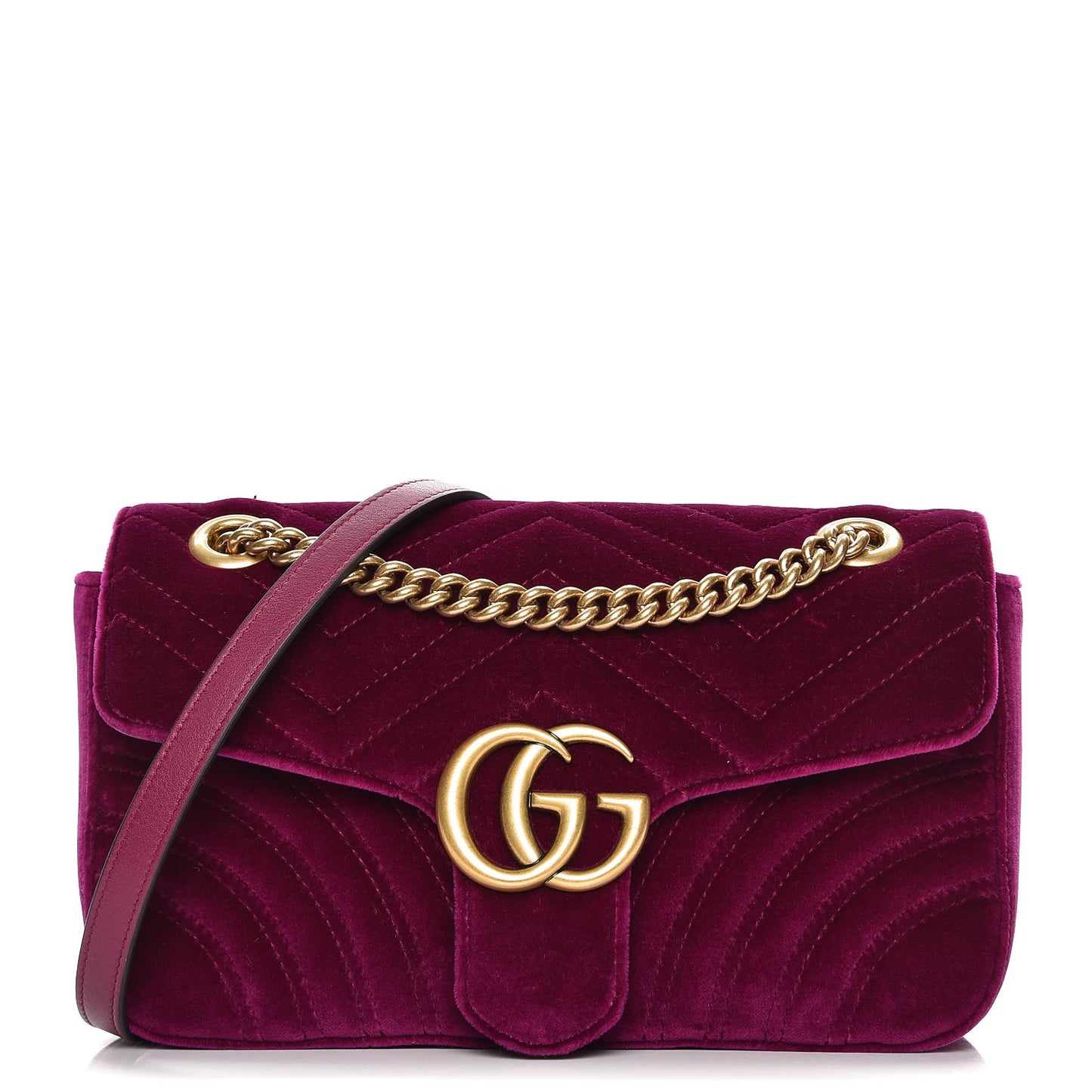 Velvet Matelasse Small GG Marmont Shoulder Bag Fuchsia Violet Cyclamen
