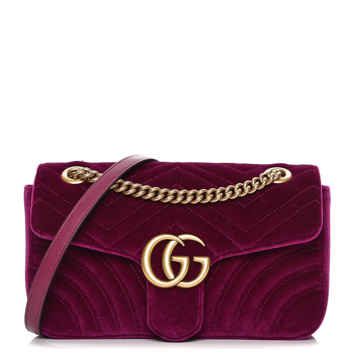Gucci Velvet Matelasse Small GG Marmont Shoulder Bag Fuchsia Violet Cyclamen 1 of 7