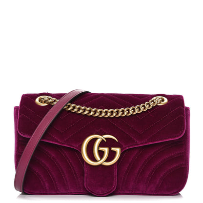 Gucci Velvet Matelasse Small GG Marmont Shoulder Bag Fuchsia Violet Cyclamen 1 of 7