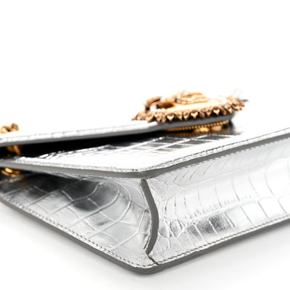 Dolce & Gabbana Metallic Calfskin Crocodile Embossed Mini Devotion Envelope Bag Silver 8 of 9