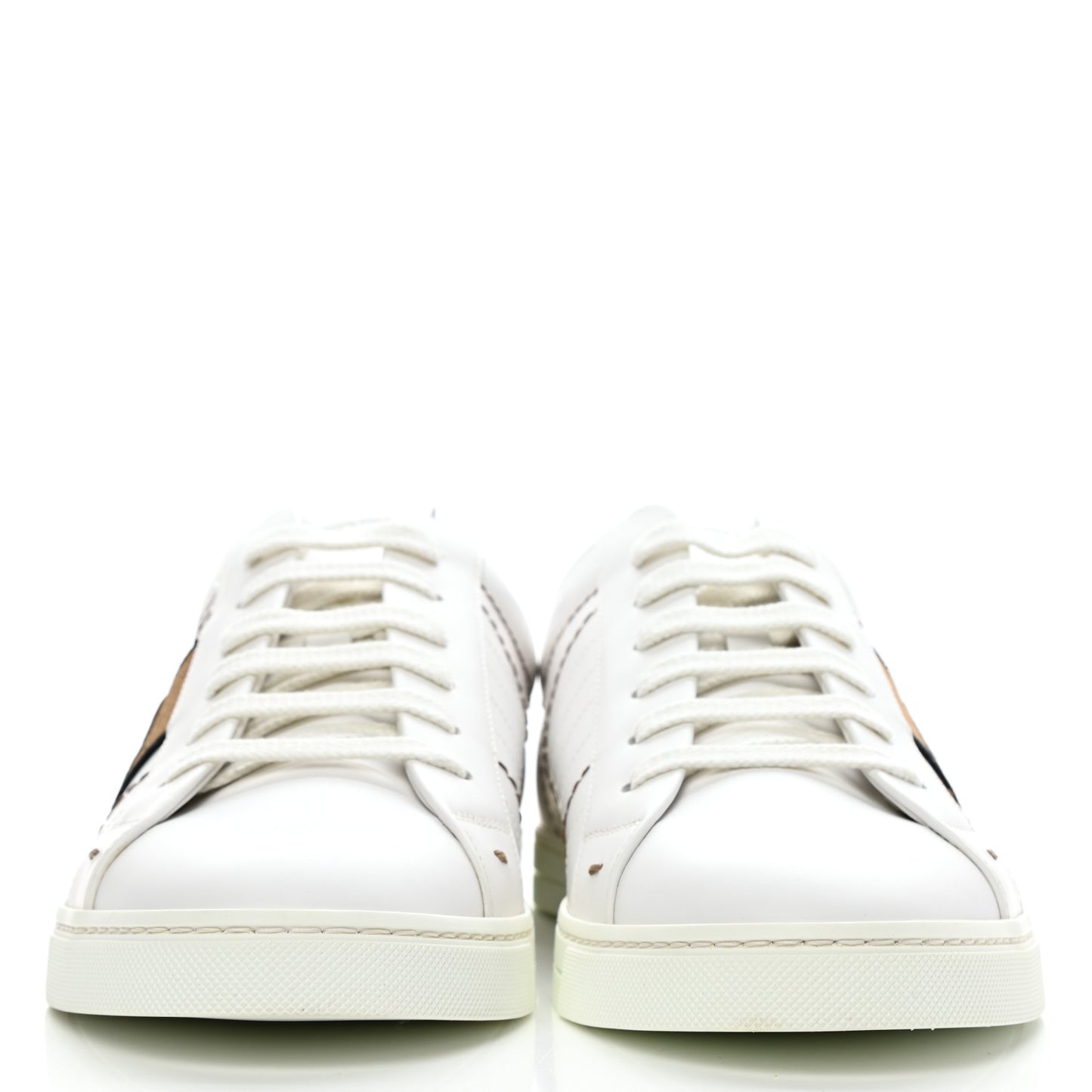 Calfskin Fabric Jacquard FF Mens Low Top Sneakers 8 White Black