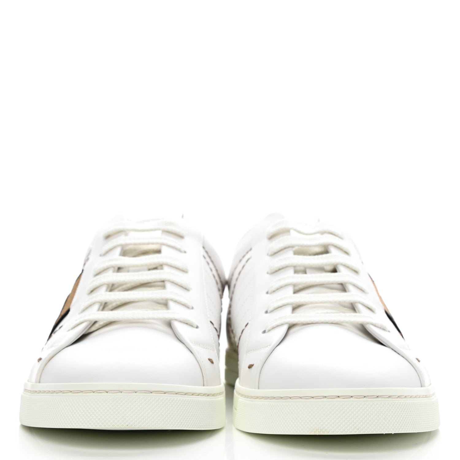 Fendi Calfskin Fabric Jacquard FF Mens Low Top Sneakers 8 White Black 2 of 8