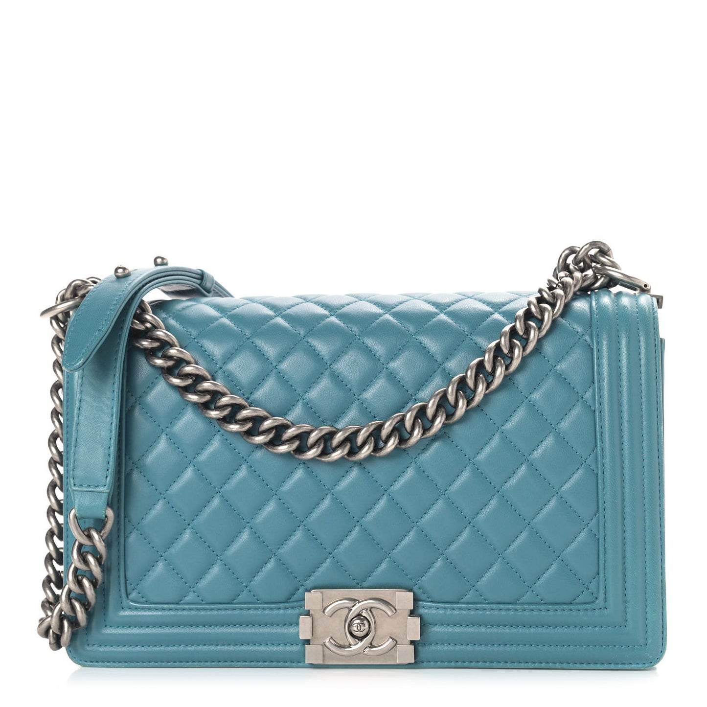 Lambskin Quilted New Medium Boy Flap Turquoise