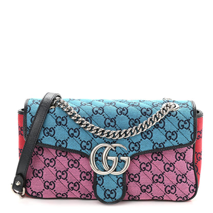 Gucci Monogram Multicolor Matelasse Diagonal Small GG Marmont Shoulder Bag Light Blue Pink Blue Green Red 1 of 8