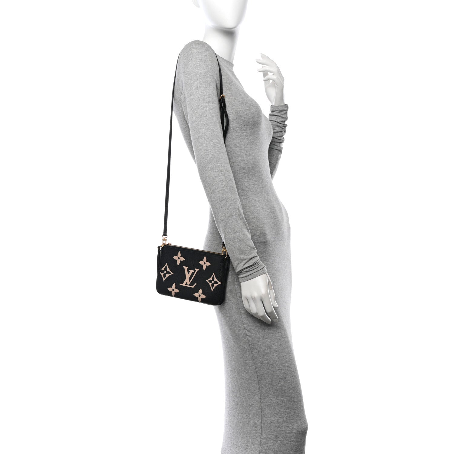 Louis Vuitton Empreinte Monogram Giant Double Zip Pochette Black Cream 2 of 11