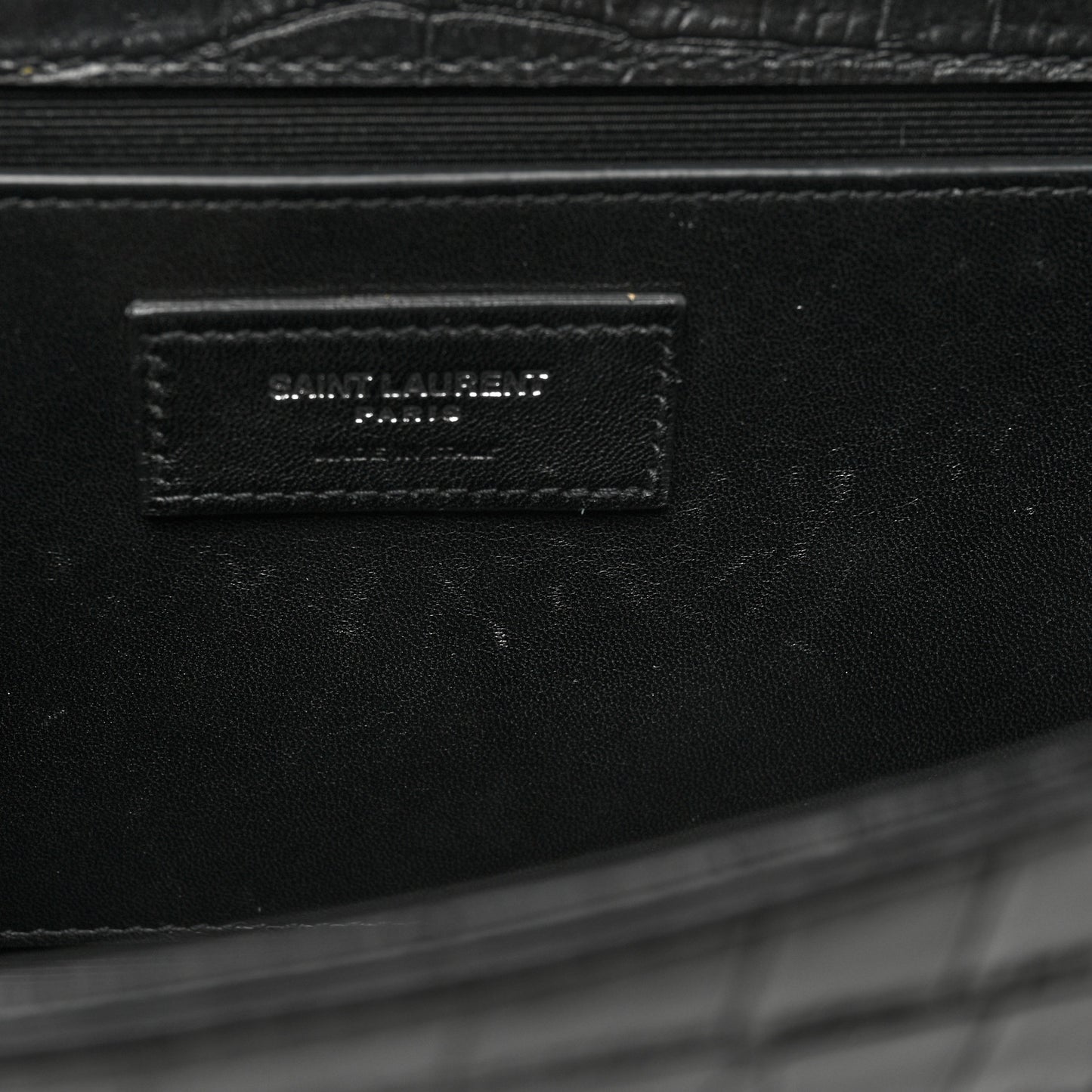 Calfskin Crocodile Embossed Medium Classic Monogram Kate Tassel Satchel Black