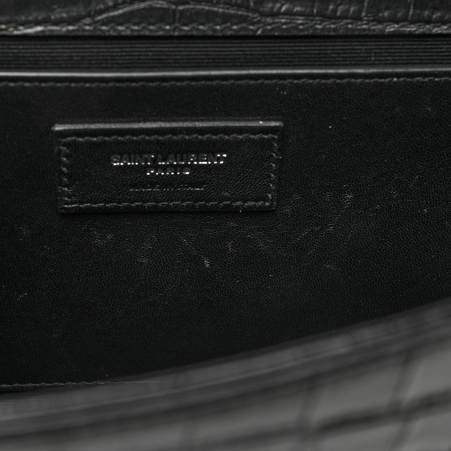 Saint Laurent Calfskin Crocodile Embossed Medium Classic Monogram Kate Tassel Satchel Black 8 of 15