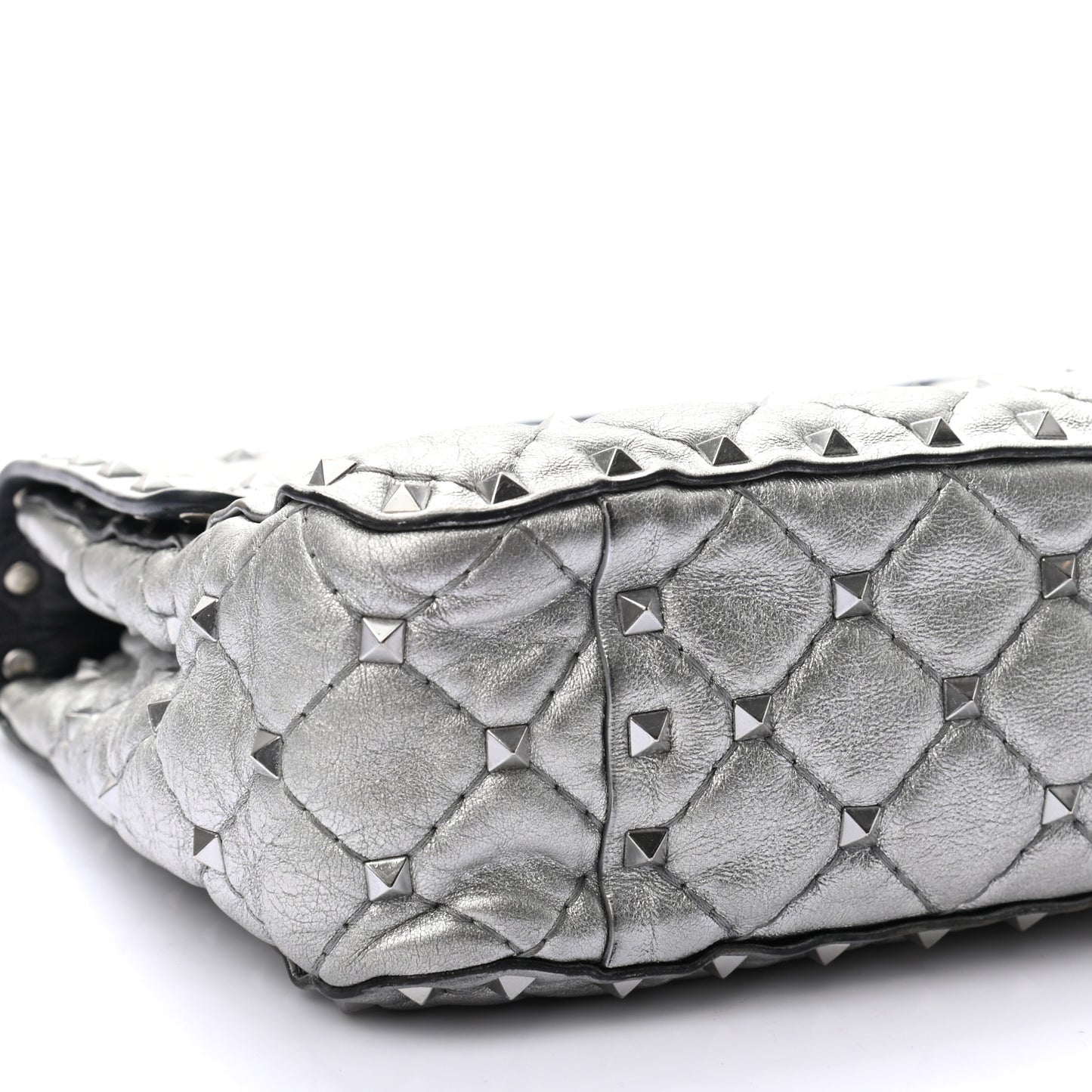 Metallic Nappa Medium Rockstud Spike Shoulder Bag Silver