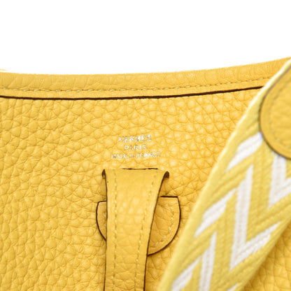 Hermes Taurillon Clemence Amazone Evelyne TPM Jaune Citron Blanc 6 of 10