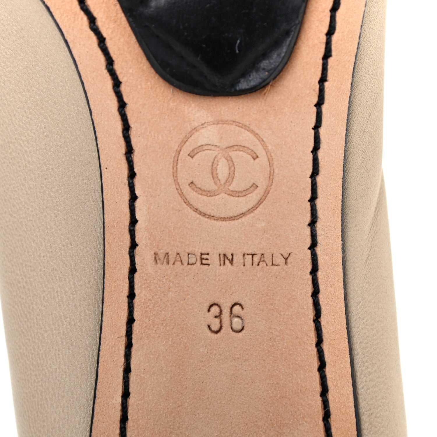 Chanel Lambskin Patent CC Elastic Stretch Pumps 36 Beige Black 6 of 8