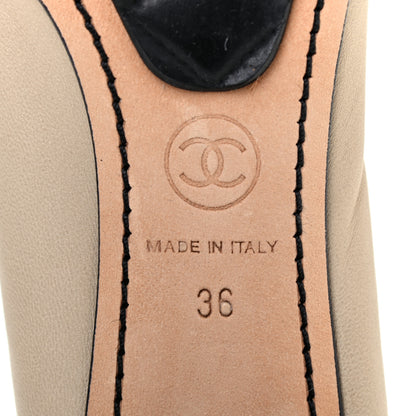 Chanel Lambskin Patent CC Elastic Stretch Pumps 36 Beige Black 6 of 8
