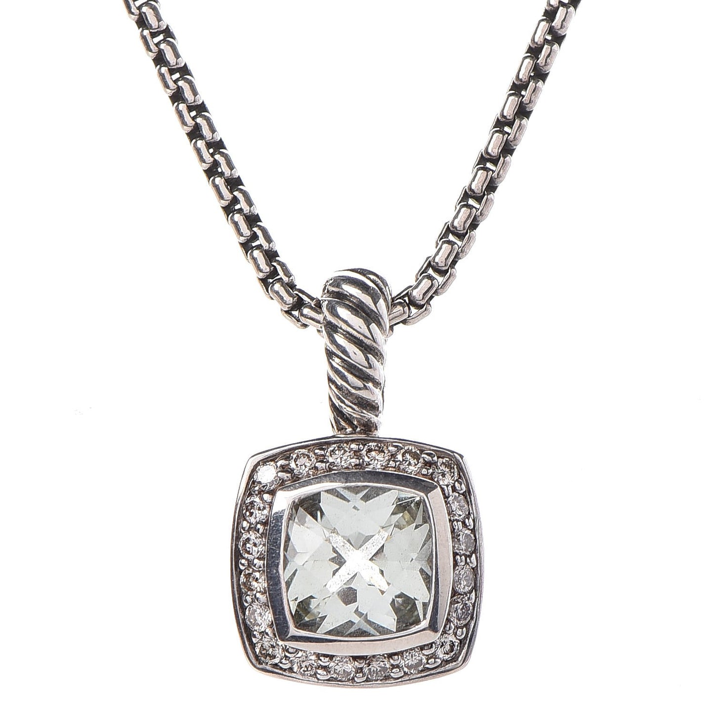 Sterling Silver Diamond Prasiolite 7mm Petite Albion Pendant Necklace
