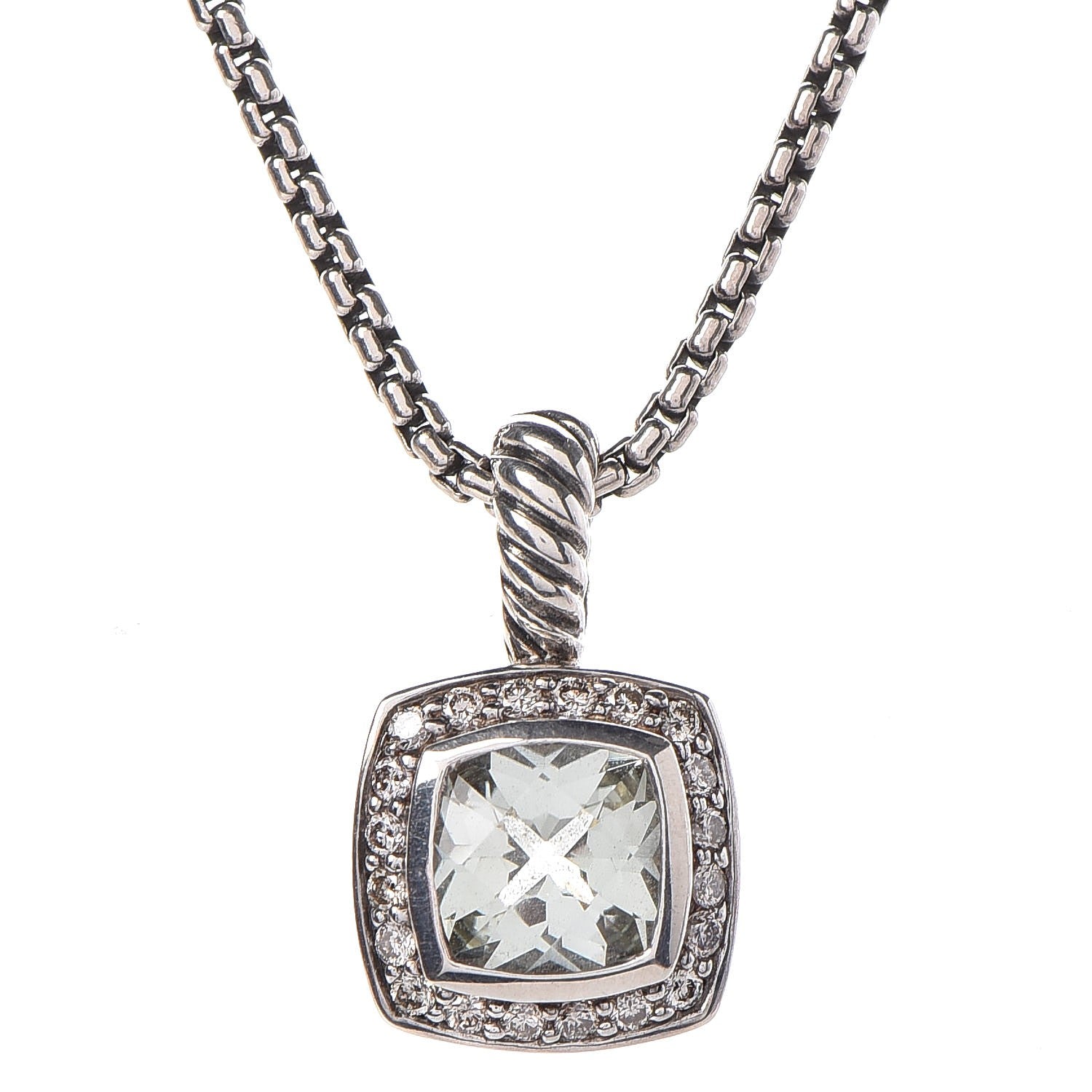 David Yurman Sterling Silver Diamond Prasiolite 7mm Petite Albion Pendant Necklace 4 of 6