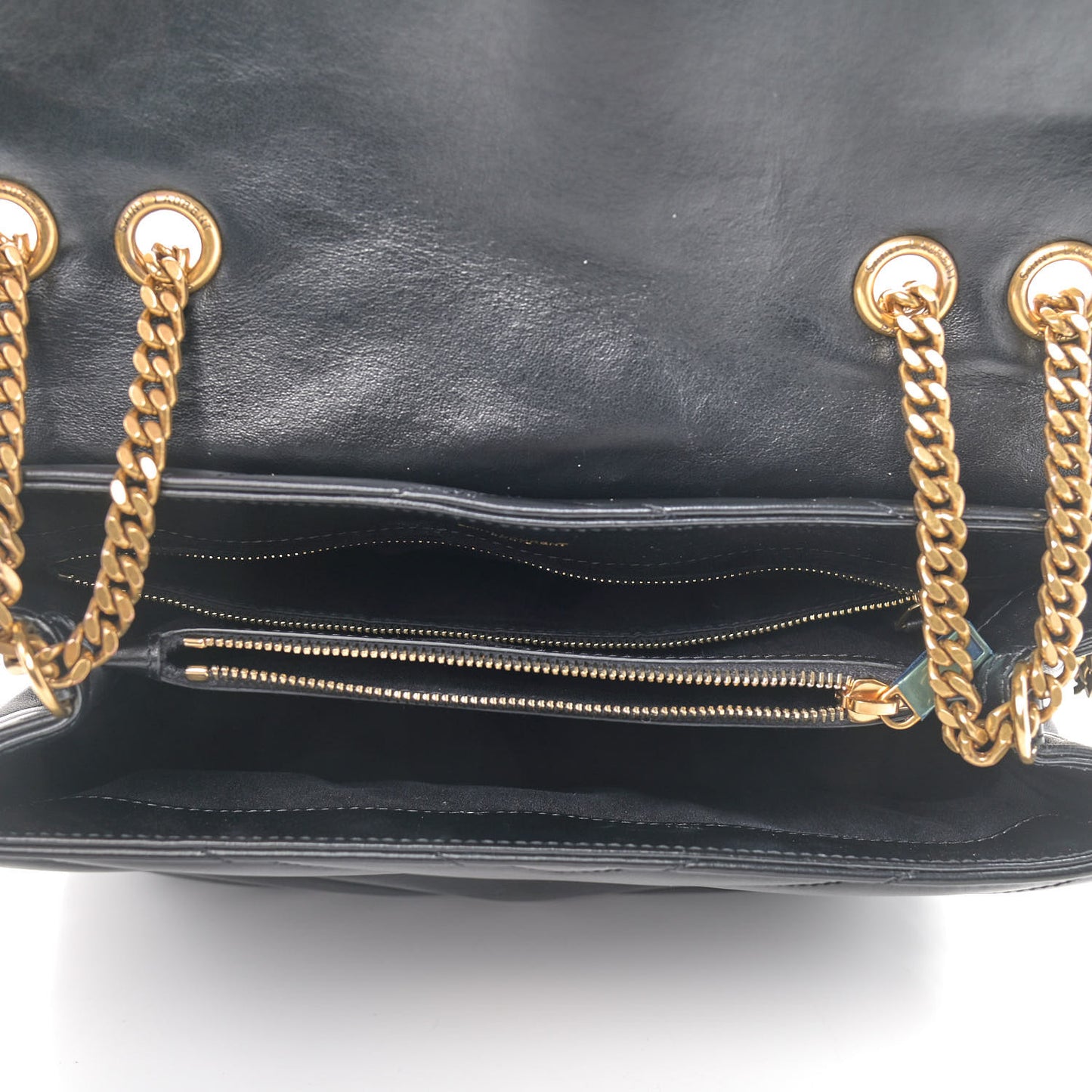 Calfskin Y Quilted Monogram Medium Loulou Chain Satchel Black