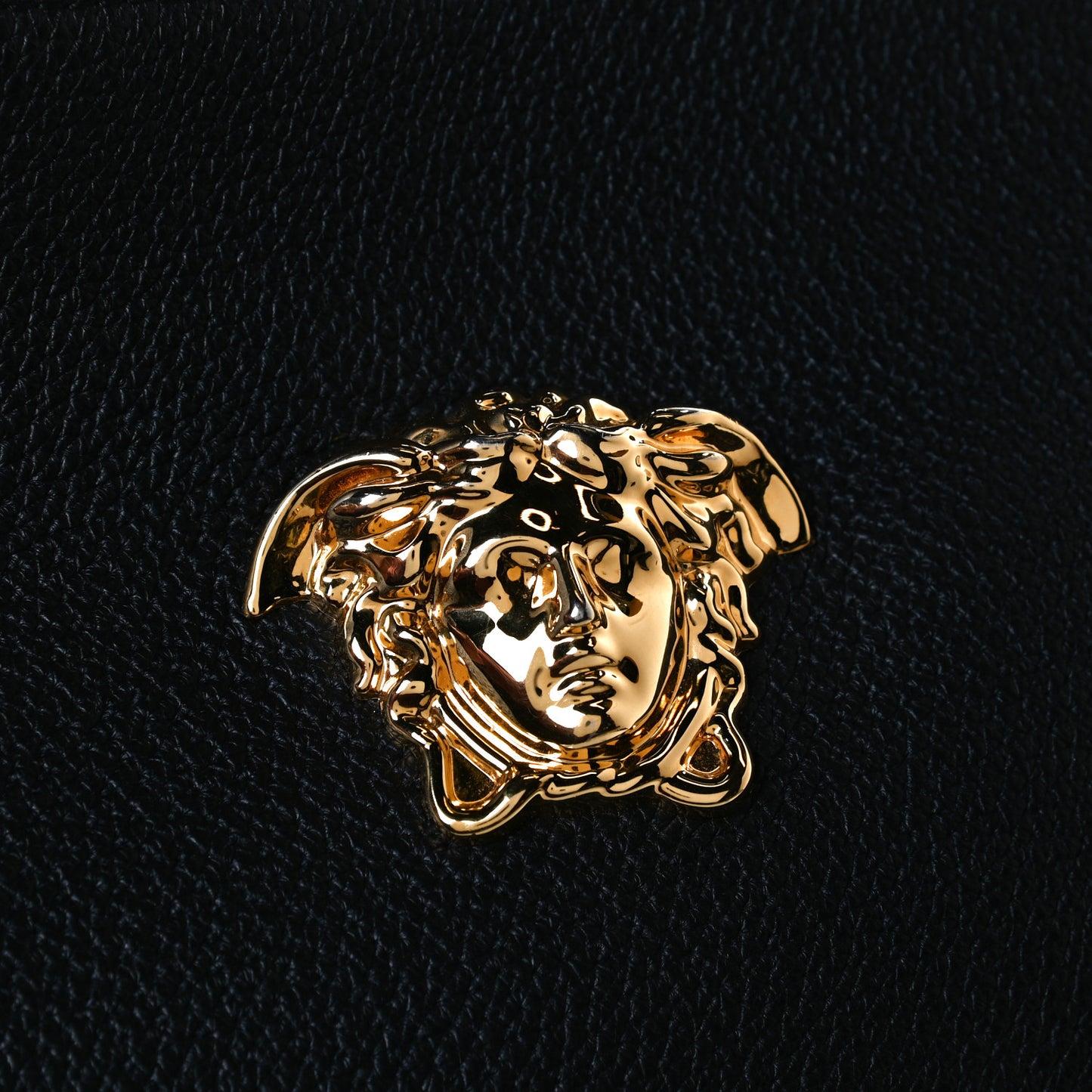 Grained Calfskin Medusa Messenger Bag Black