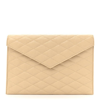 Saint Laurent Lambskin Quilted Sade Envelope Clutch Nude Powder 1 of 14