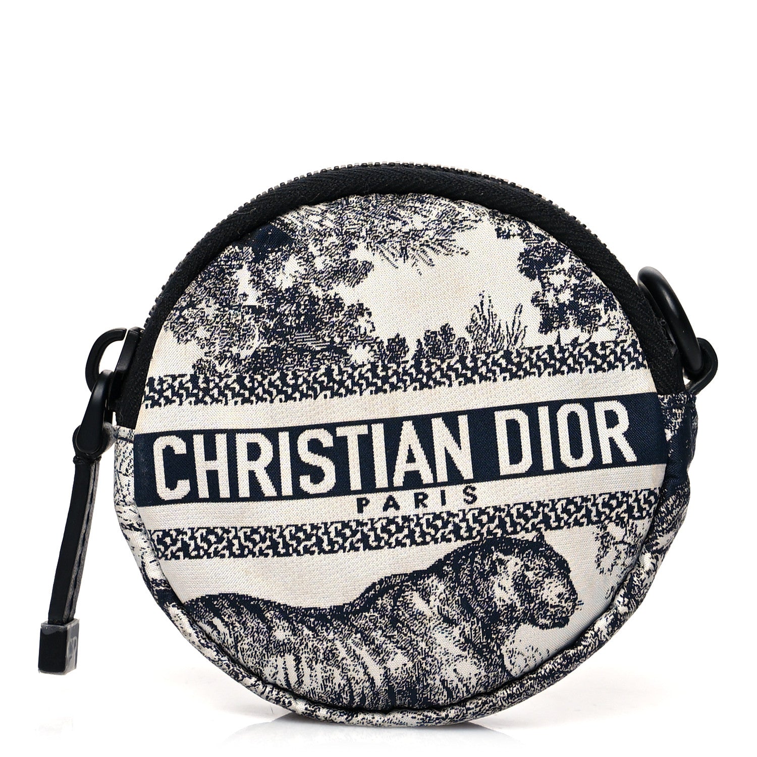 Christian Dior Technical Fabric Embroidered Toile De Jouy DiorTravel Round Coin Purse Blue 1 of 8