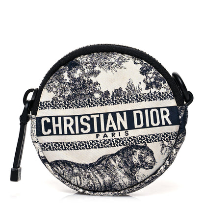 Christian Dior Technical Fabric Embroidered Toile De Jouy DiorTravel Round Coin Purse Blue 1 of 8