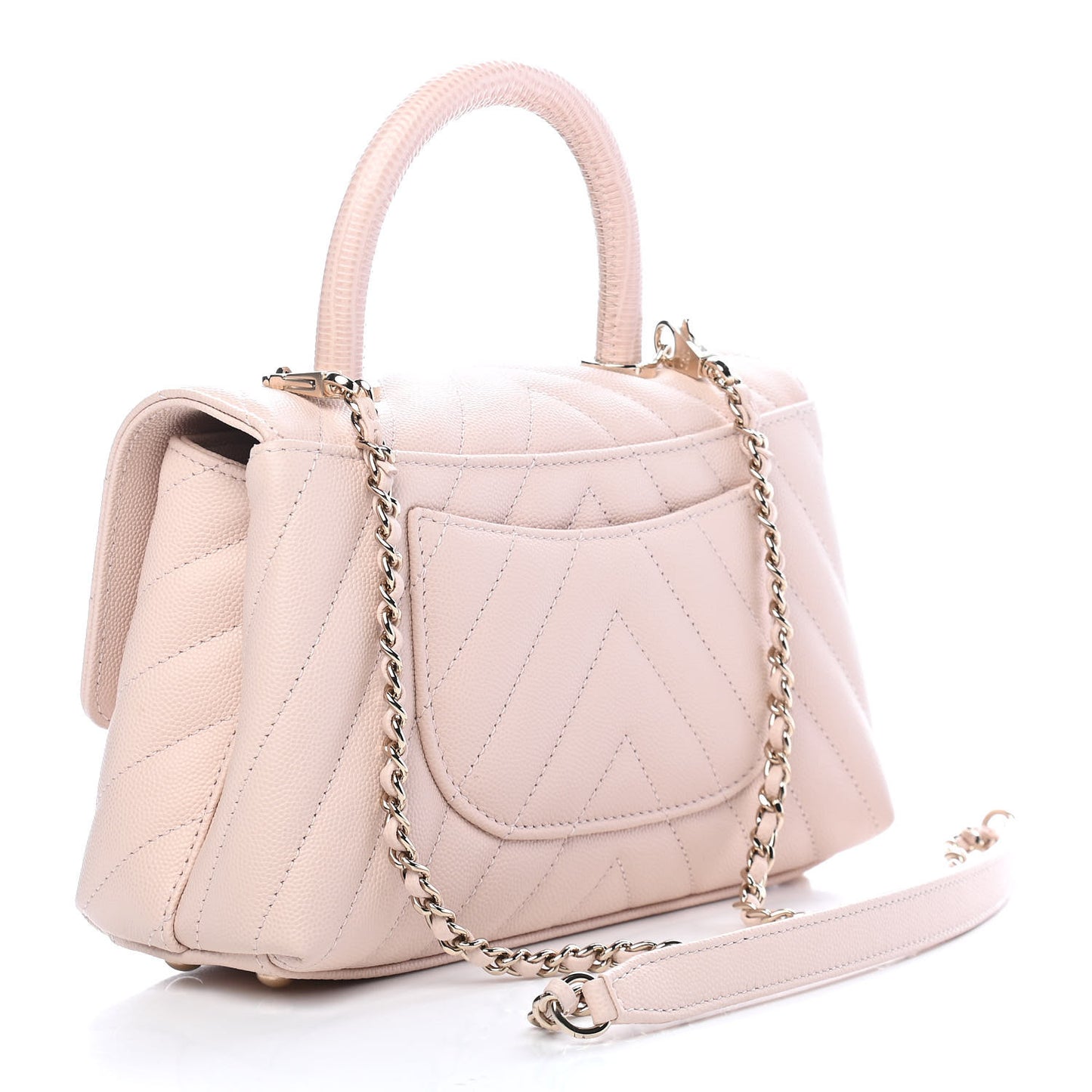 Caviar Lizard Embossed Chevron Quilted Mini Coco Handle Flap Beige Beige