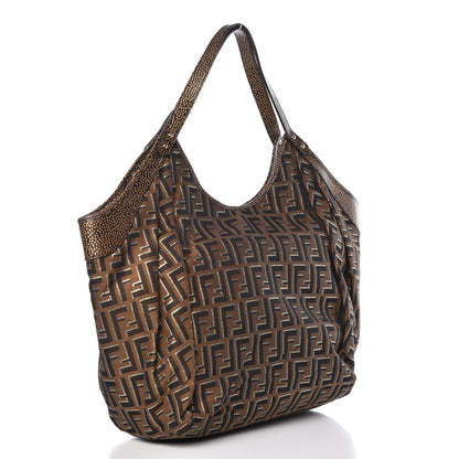 Fendi Zucca Vitello Large Chef Tote Tobacco Oro Moro 3 of 9
