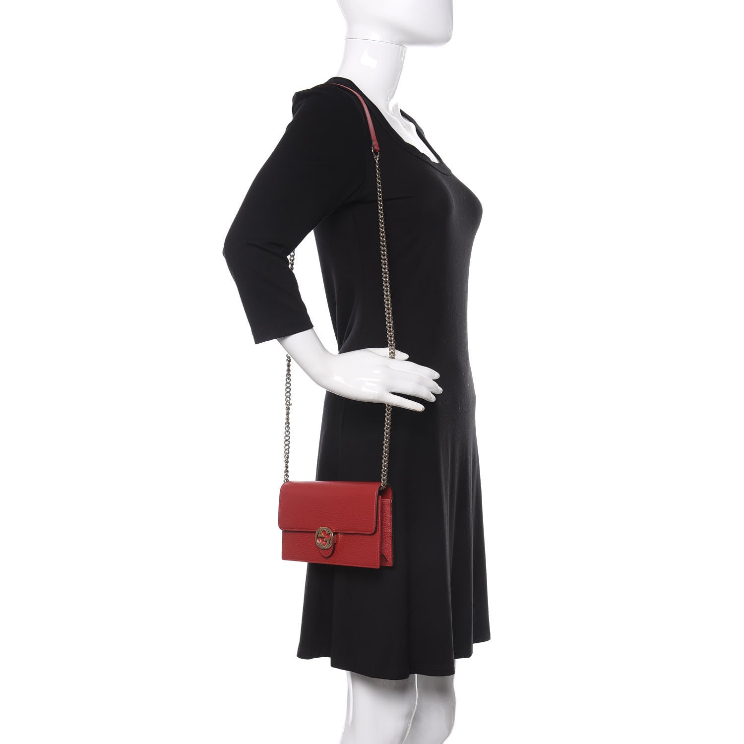Gucci Dollar Calfskin Interlocking G Chain Wallet Red 2 of 10