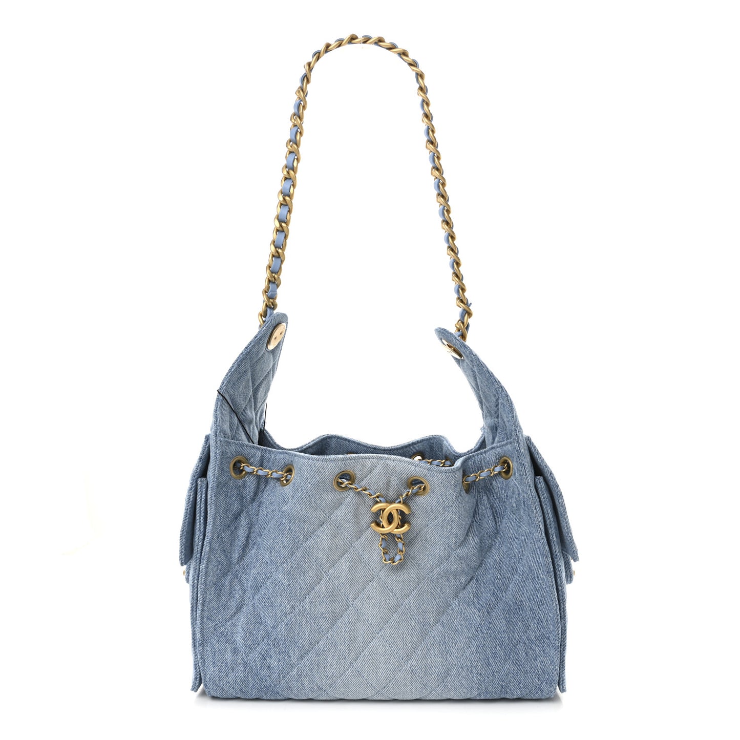 Washed Denim Quilted Small Chanel 25 Handbag Blue