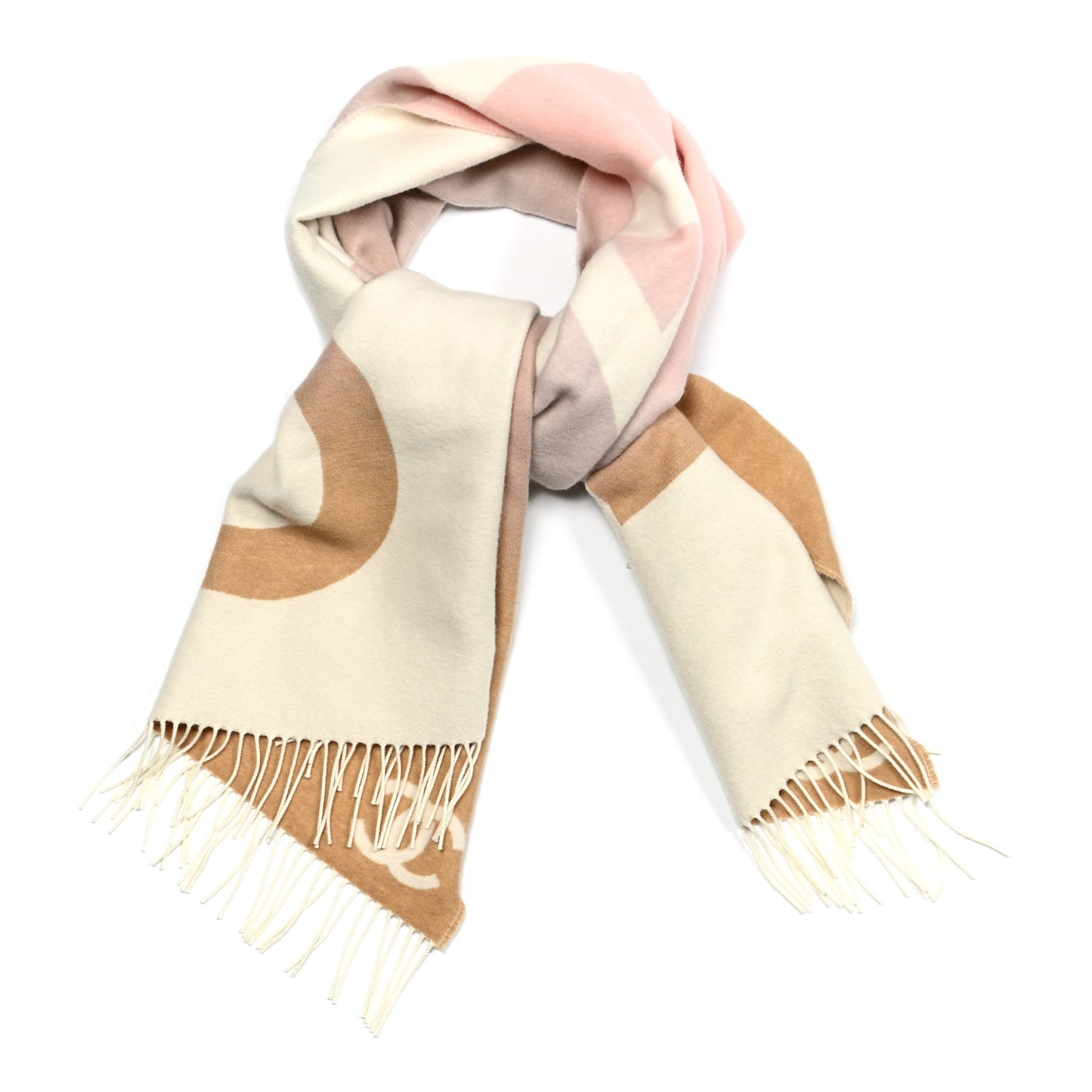 Cashmere Wool Ombre CC Fringe Stole Beige Pink White
