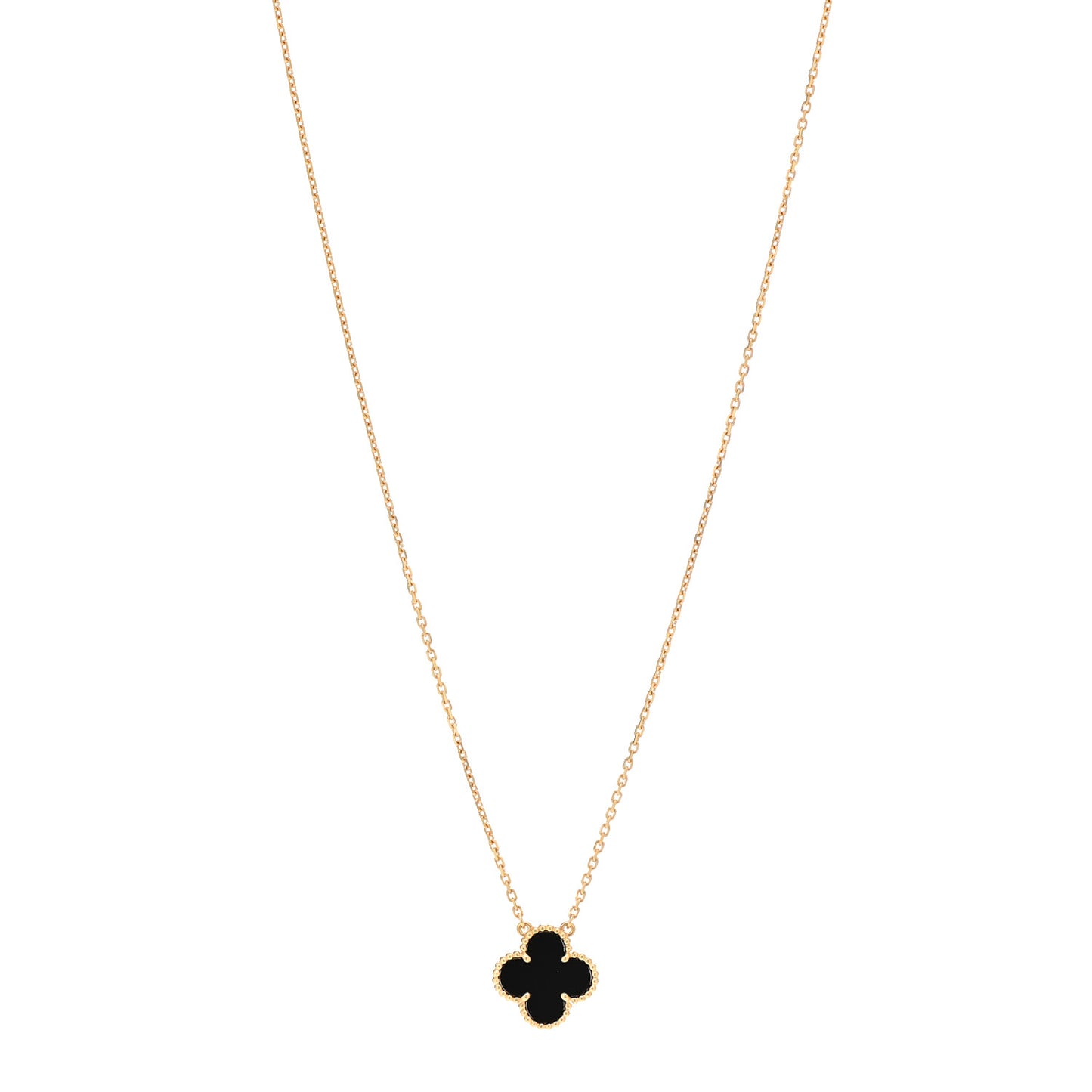 18K Yellow Gold Black Onyx Vintage Alhambra Pendant Necklace