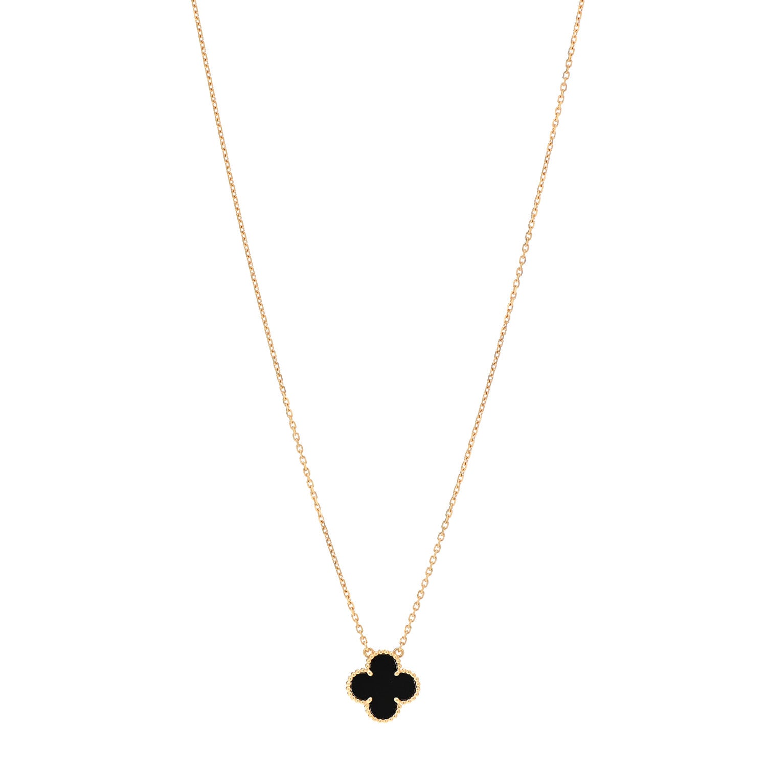 Van Cleef & Arpels 18K Yellow Gold Black Onyx Vintage Alhambra Pendant Necklace 1 of 7