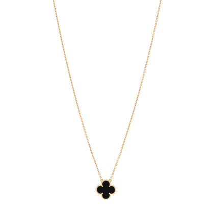 Van Cleef & Arpels 18K Yellow Gold Black Onyx Vintage Alhambra Pendant Necklace 1 of 7