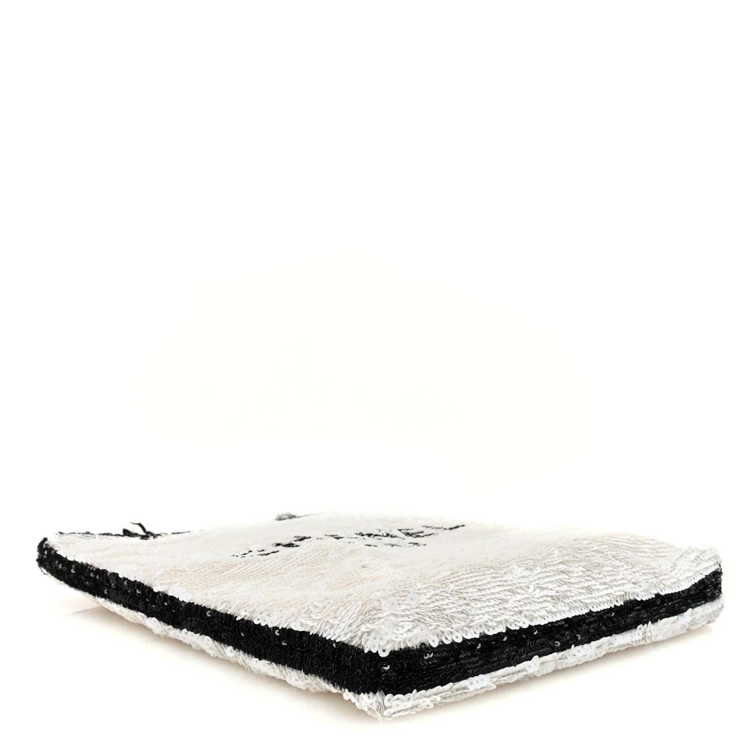 Chanel Sequin Logo Shopping Tote White Black 5 of 11