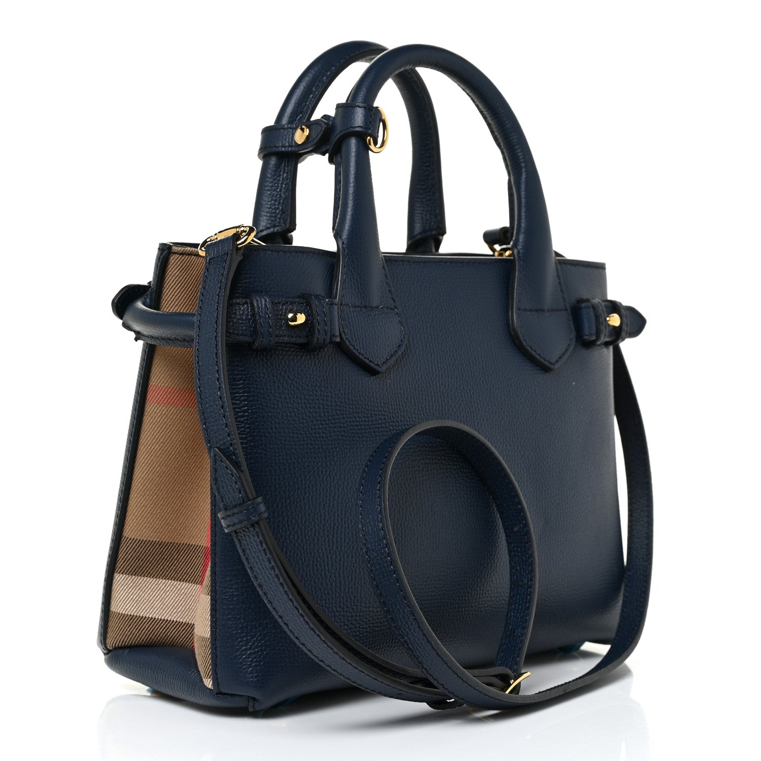 Burberry Grainy Calfskin House Check Small Banner Tote Ink Blue 2 of 10