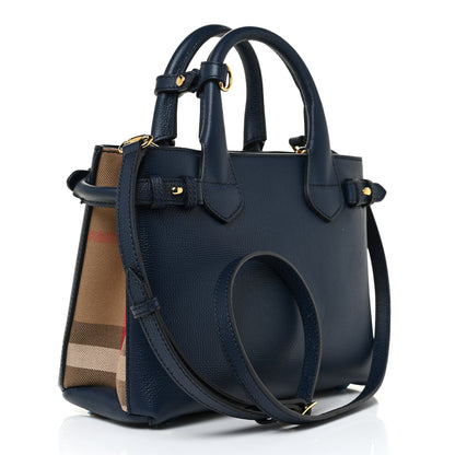 Burberry Grainy Calfskin House Check Small Banner Tote Ink Blue 2 of 10