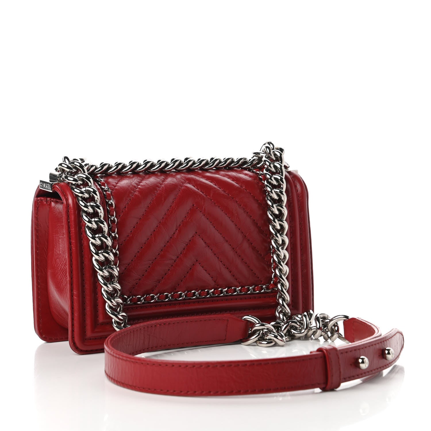 Chanel Aged Calfskin Chevron Small Jacket Boy Flap Red 3 of 11