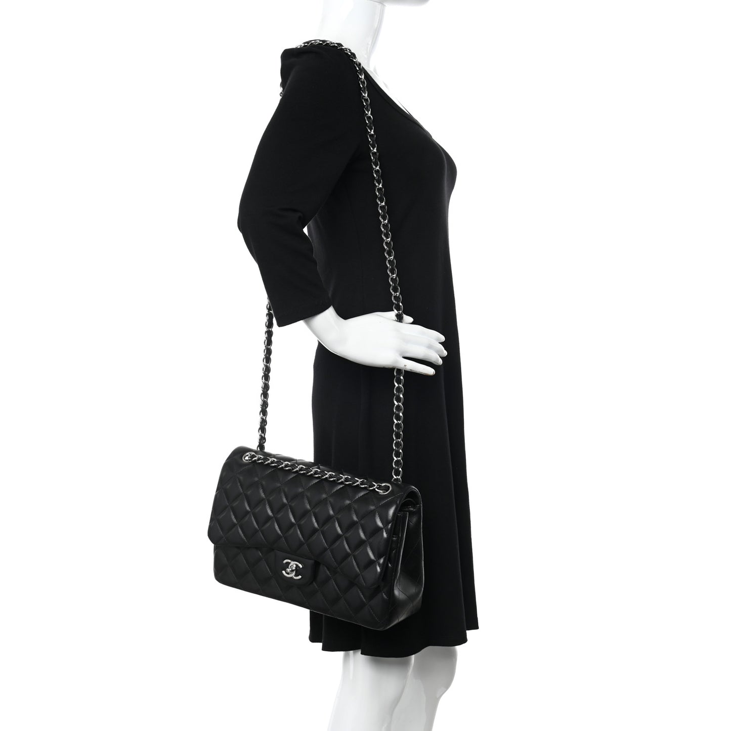 Lambskin Quilted Jumbo Double Flap Black