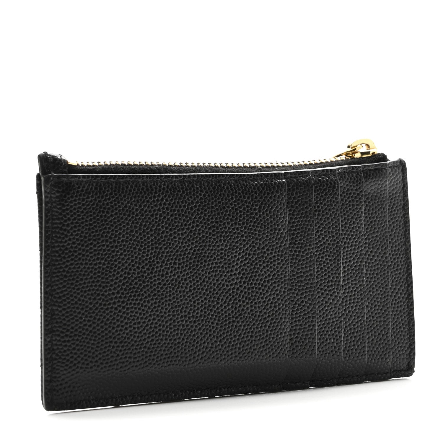Saint Laurent Grain De Poudre Matelasse Chevron Monogram Fragments Zippered Card Case Black 3 of 8