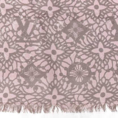 Louis Vuitton Silk Wool Monogram Dentelle Shawl Scarf Rose Poudre 2 of 3
