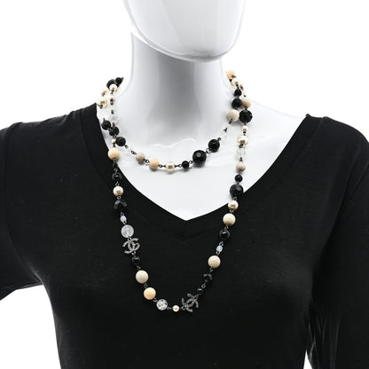 Chanel Pearl Beaded Crystal CC Long Necklace Black Silver 2 of 6